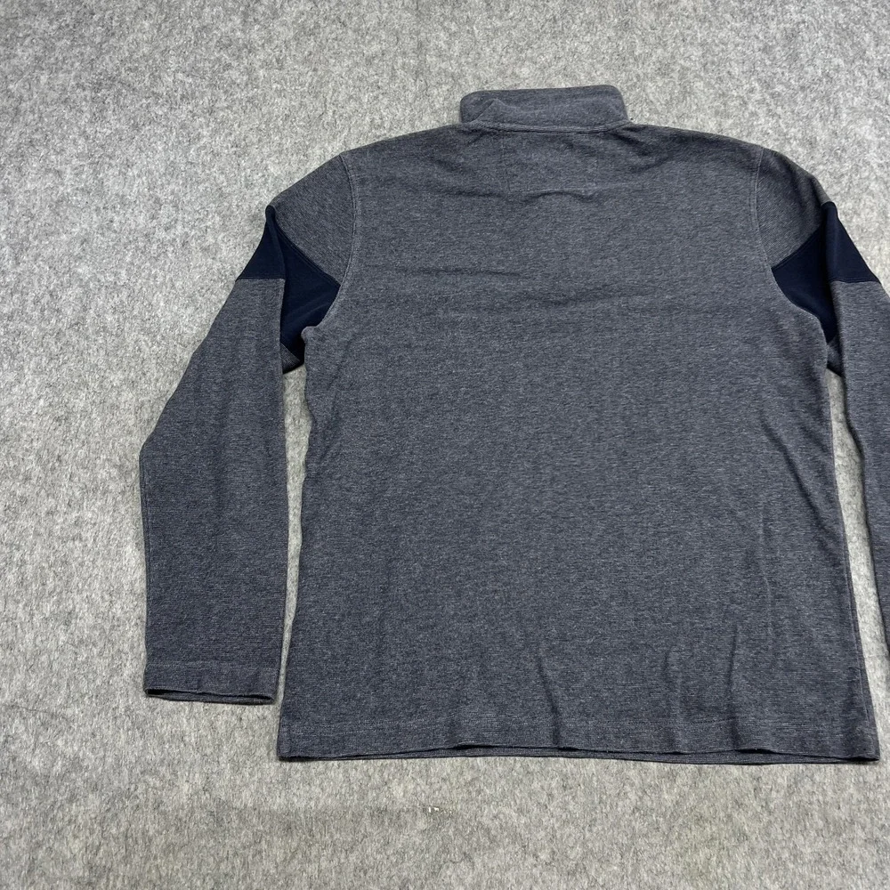 Banana Republic Sweater Mens L Blue‎ Gray Stripe 1/4 Zip Mock Neck Pullover Prep